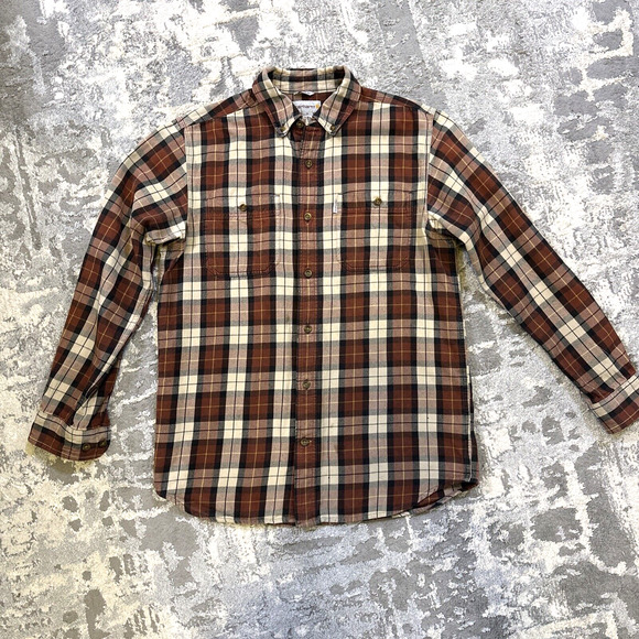 Carhartt Men's Trumbull Plaid Flannel Shirt Sz Medium Button Down Pockets Heavy - Picture 7 of 10